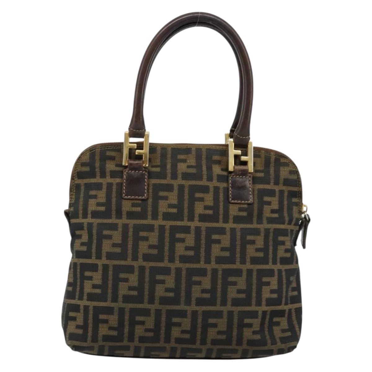 FENDI Zucca Canvas Hand Bag Black Brown Auth bs34607