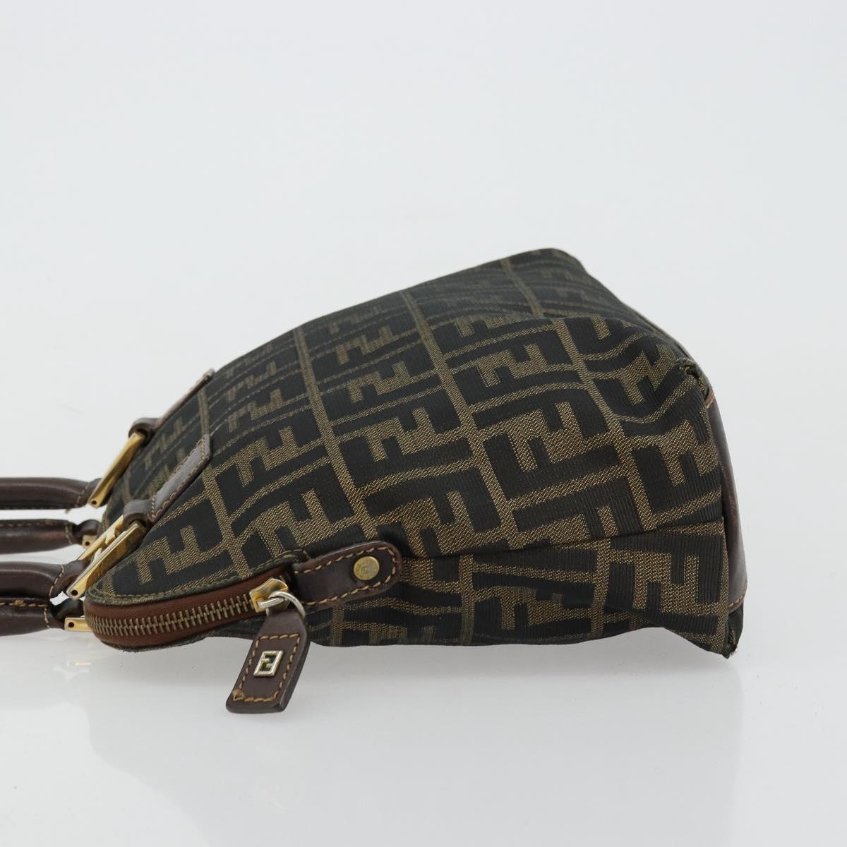 FENDI Zucca Canvas Hand Bag Black Brown Auth bs34607