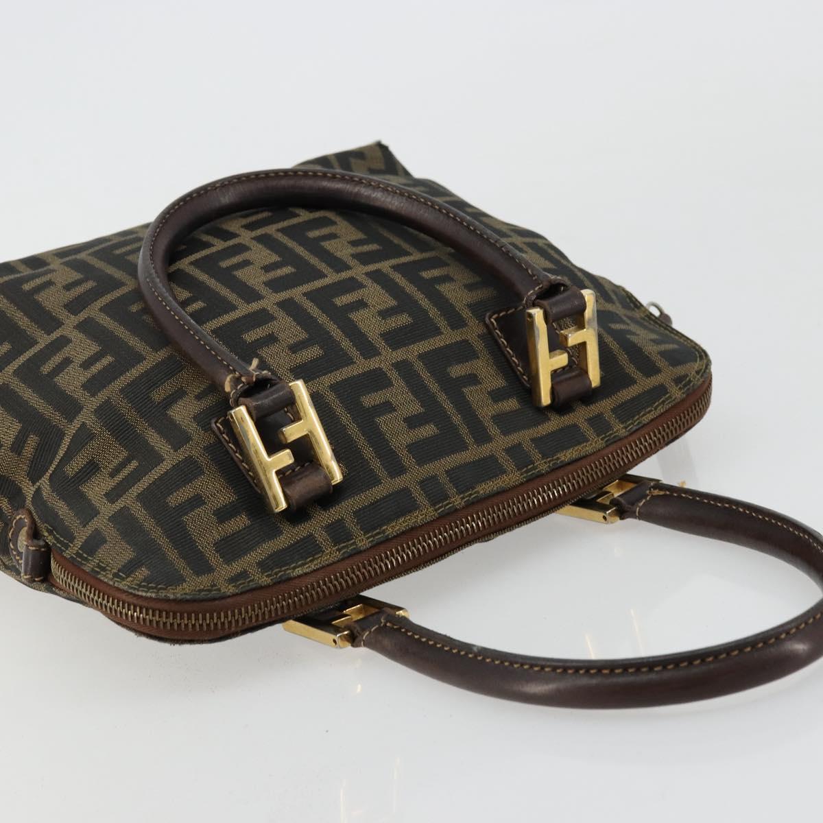 FENDI Zucca Canvas Hand Bag Black Brown Auth bs34607