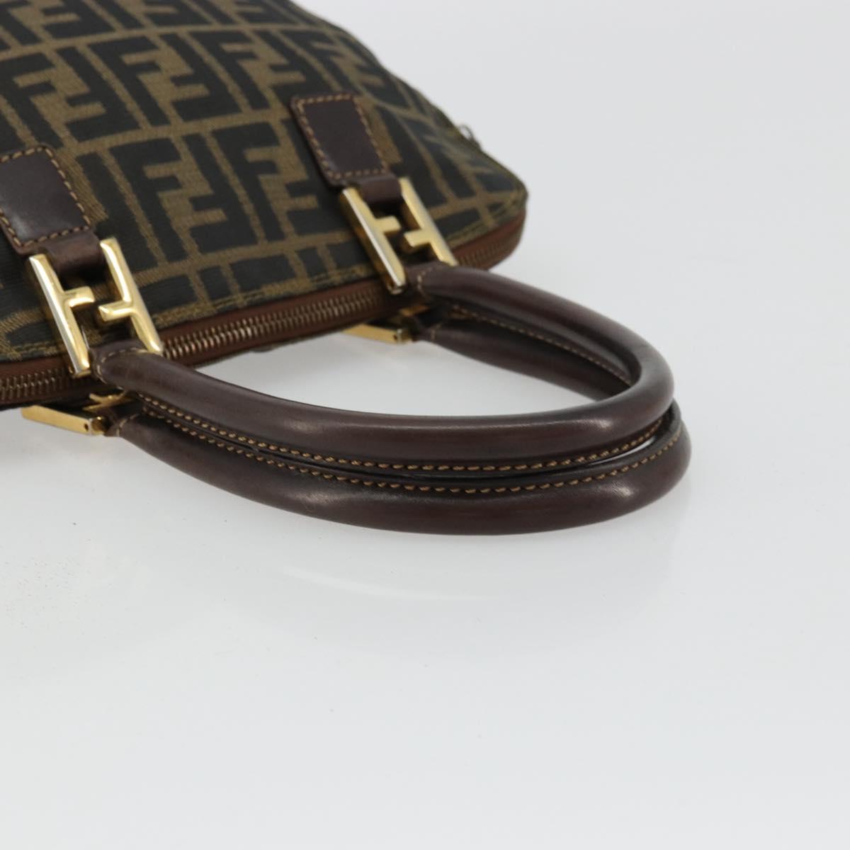 FENDI Zucca Canvas Hand Bag Black Brown Auth bs34607