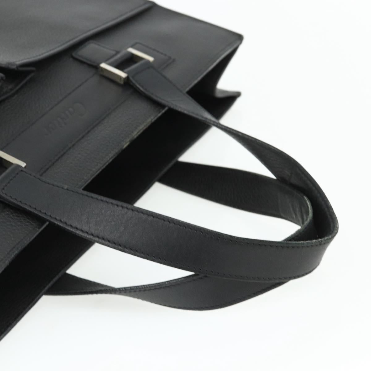 CARTIER Tote Bag Leather Black Gold Auth bs34621