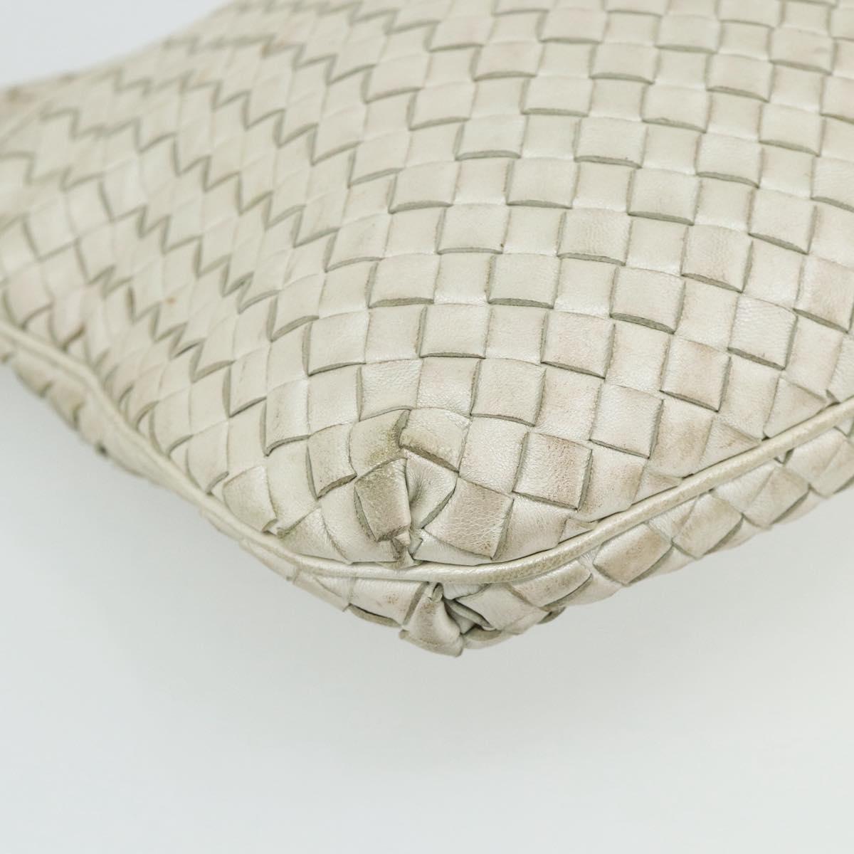 BOTTEGA VENETA INTRECCIATO Shoulder Bag Leather White Gold Auth bs34622