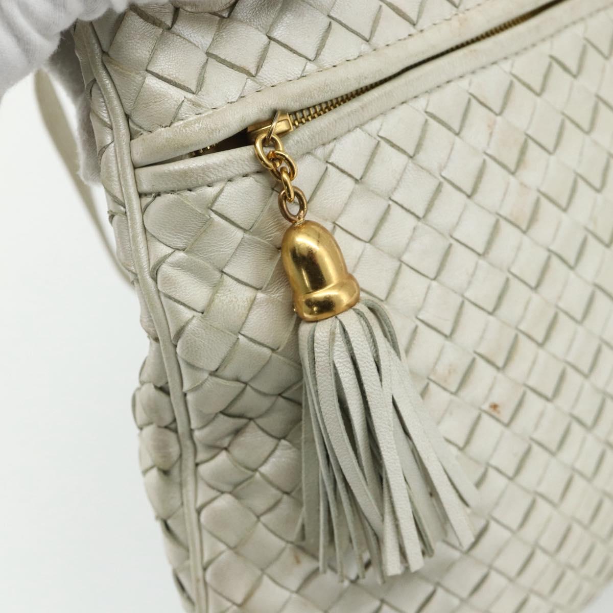 BOTTEGA VENETA INTRECCIATO Shoulder Bag Leather White Gold Auth bs34622