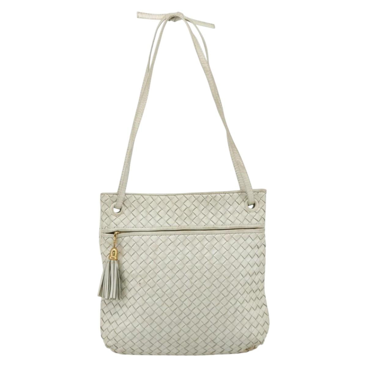 BOTTEGA VENETA INTRECCIATO Shoulder Bag Leather White Gold Auth bs34622