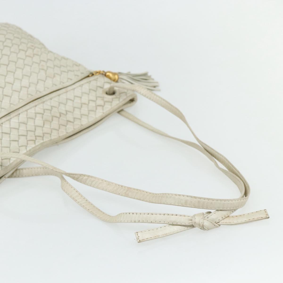 BOTTEGA VENETA INTRECCIATO Shoulder Bag Leather White Gold Auth bs34622
