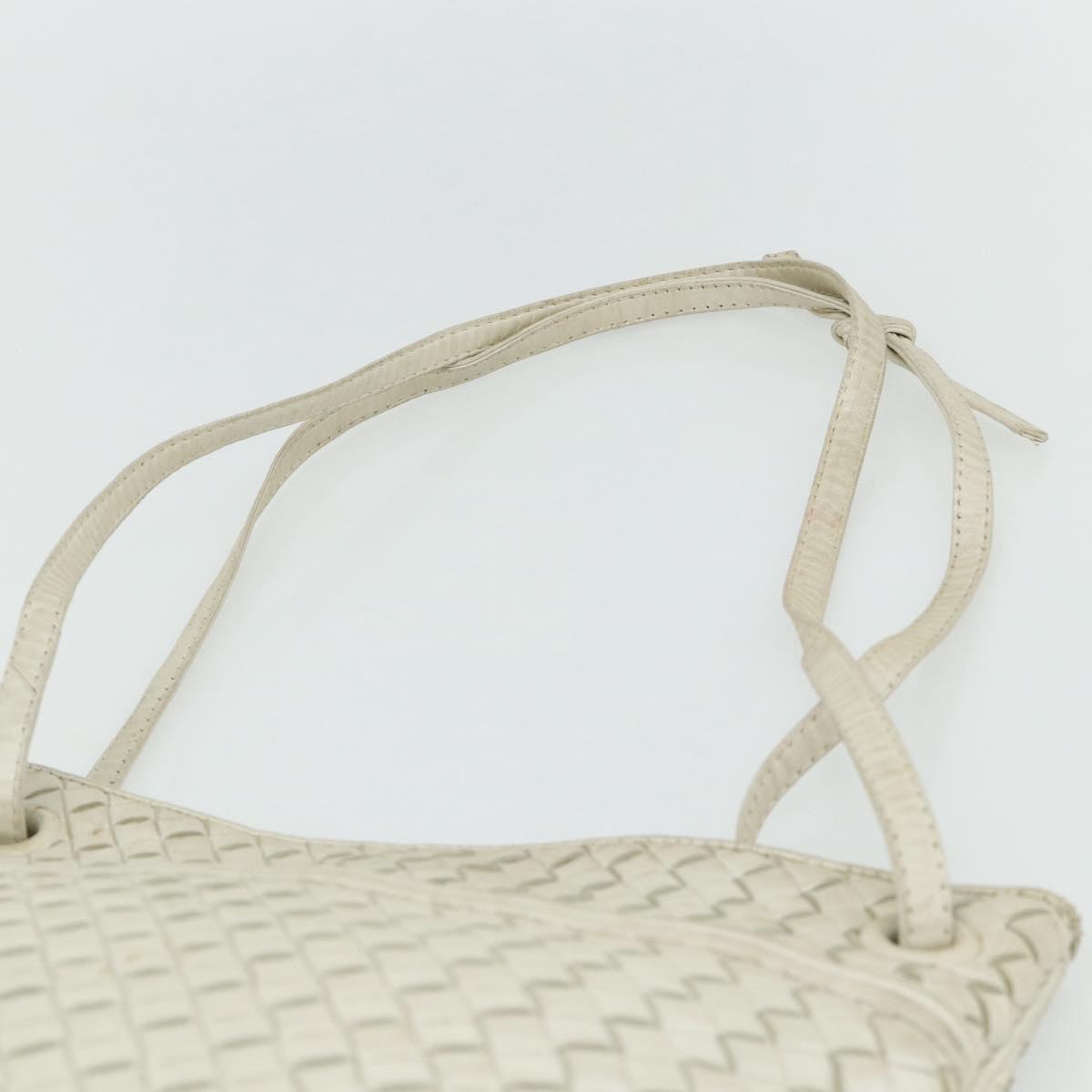BOTTEGA VENETA INTRECCIATO Shoulder Bag Leather White Gold Auth bs34622