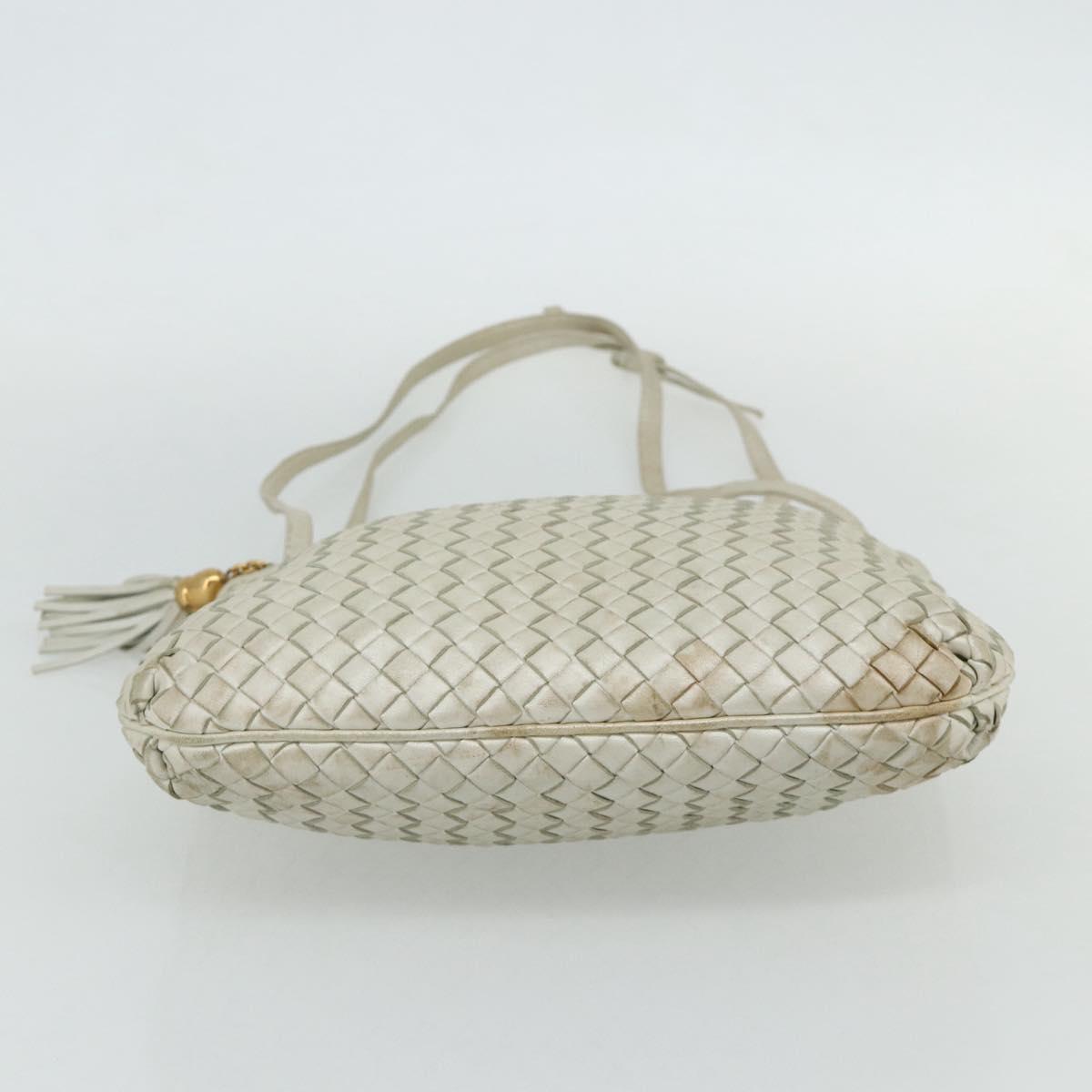 BOTTEGA VENETA INTRECCIATO Shoulder Bag Leather White Gold Auth bs34622