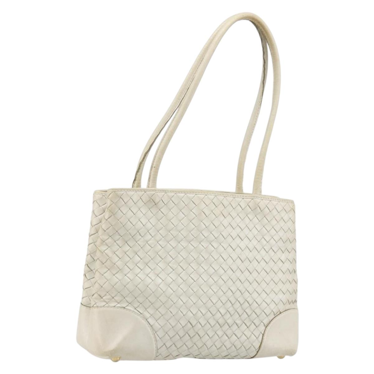 BOTTEGA VENETA INTRECCIATO Tote Bag Leather White Gold Auth bs34623