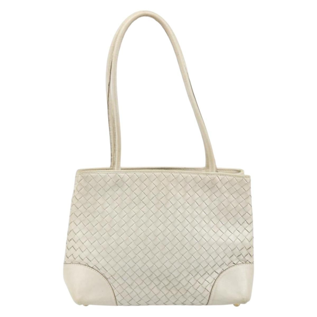 BOTTEGA VENETA INTRECCIATO Tote Bag Leather White Gold Auth bs34623