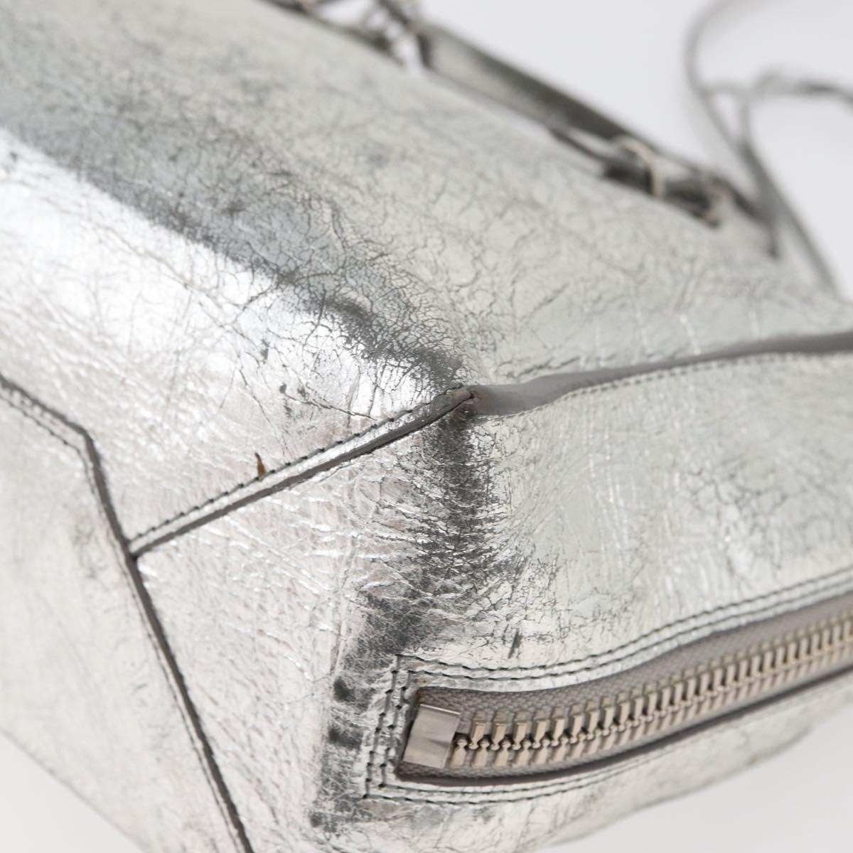BALENCIAGA Paper Zip Around Hand Bag Leather 2way Silver 370926 Auth bs34624A