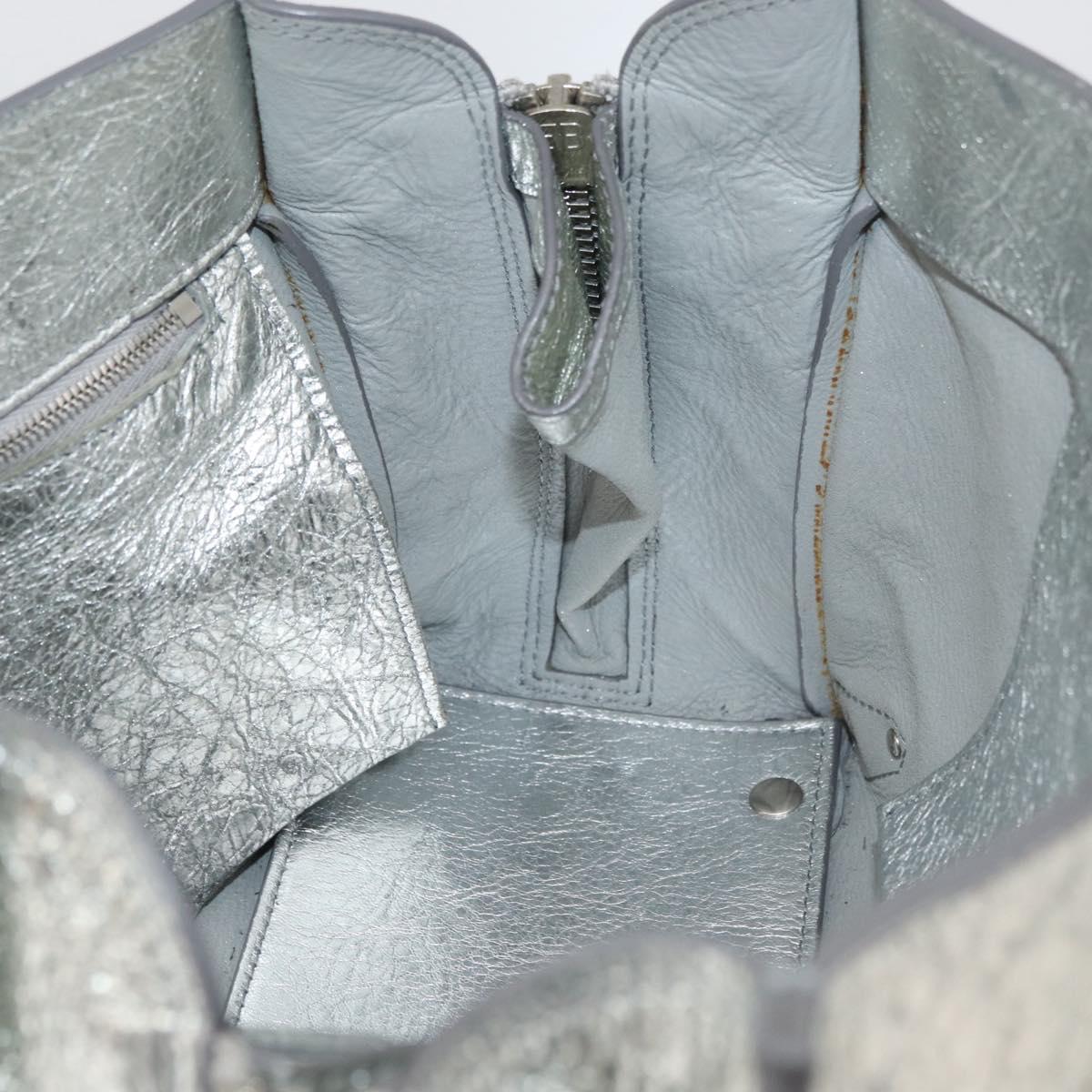 BALENCIAGA Paper Zip Around Hand Bag Leather 2way Silver 370926 Auth bs34624A