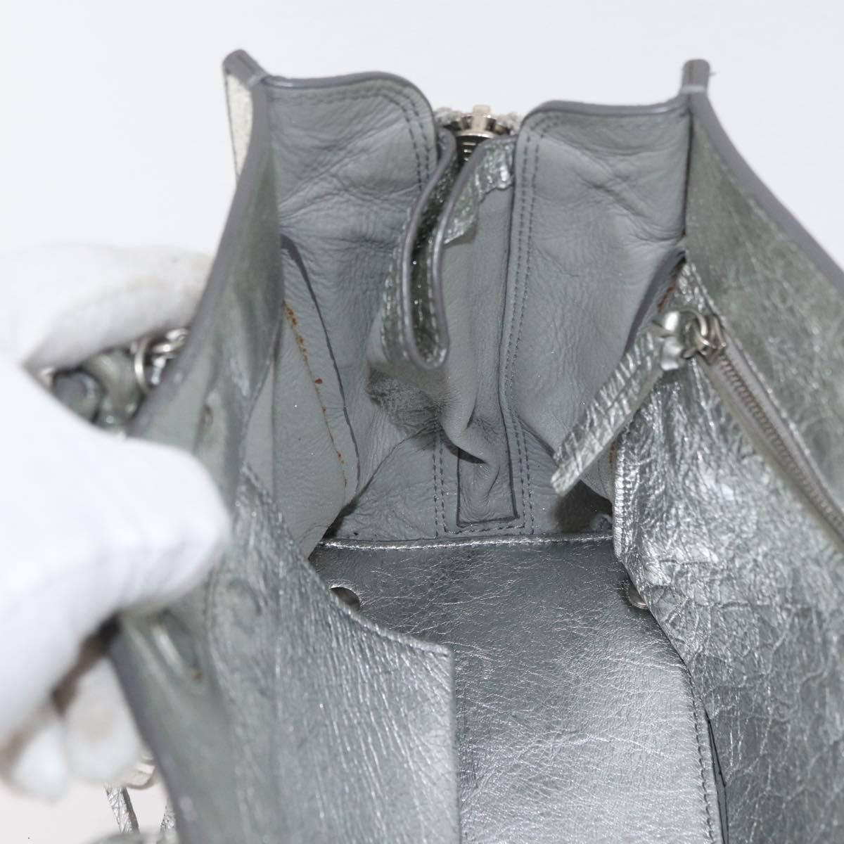 BALENCIAGA Paper Zip Around Hand Bag Leather 2way Silver 370926 Auth bs34624A