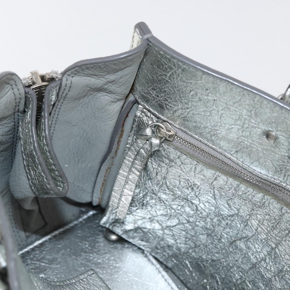 BALENCIAGA Paper Zip Around Hand Bag Leather 2way Silver 370926 Auth bs34624A