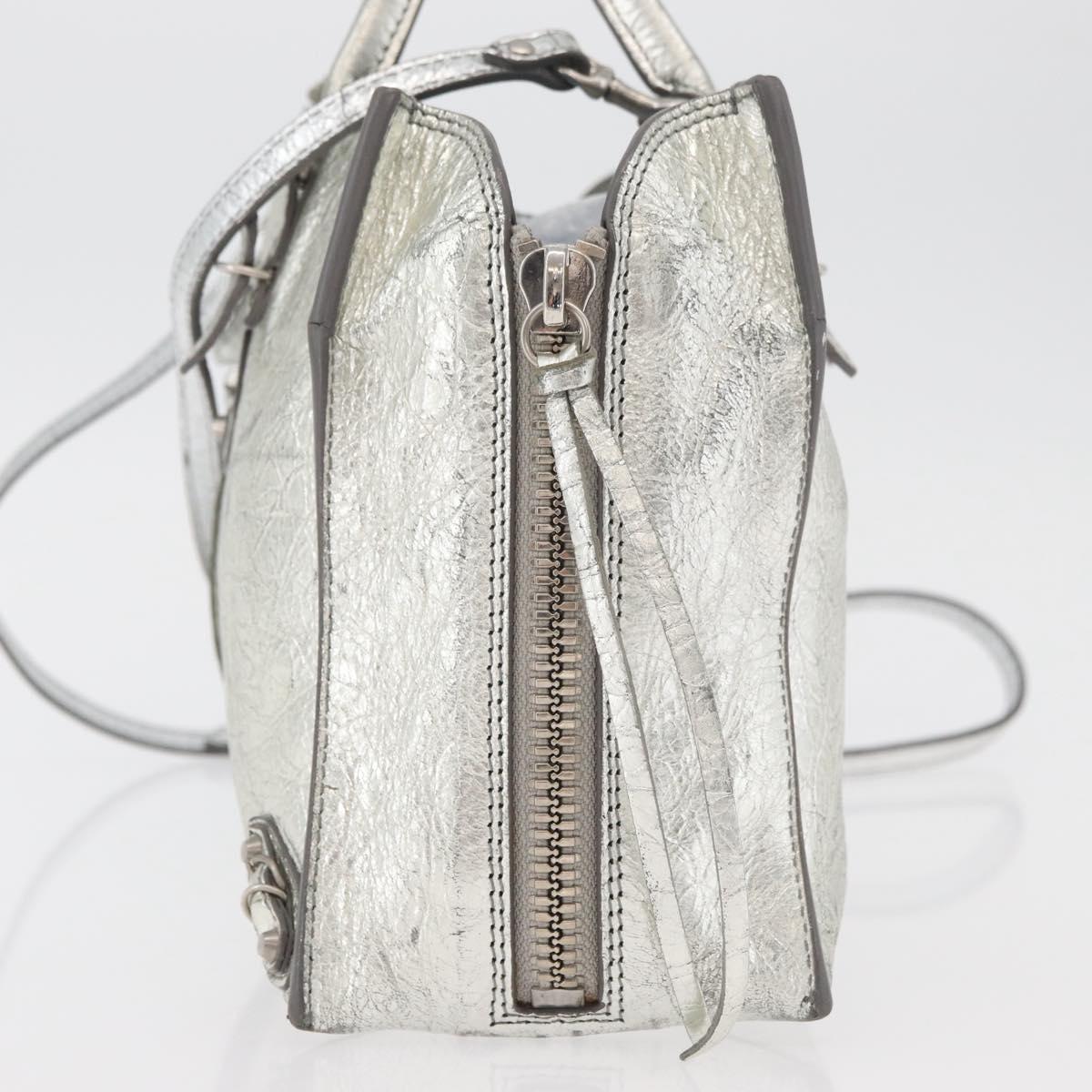 BALENCIAGA Paper Zip Around Hand Bag Leather 2way Silver 370926 Auth bs34624A