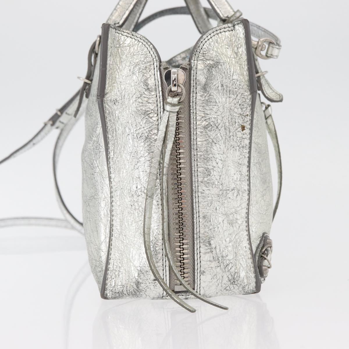 BALENCIAGA Paper Zip Around Hand Bag Leather 2way Silver 370926 Auth bs34624A