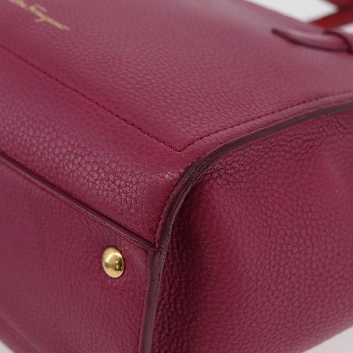 Salvatore Ferragamo Gancini Hand Bag Leather 2way Purple Gold Auth bs34636