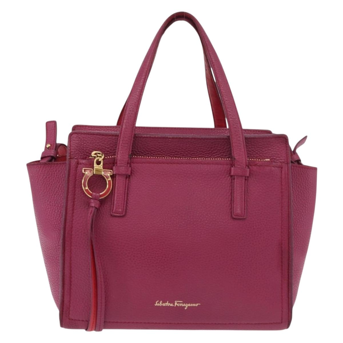 Salvatore Ferragamo Gancini Hand Bag Leather 2way Purple Gold Auth bs34636