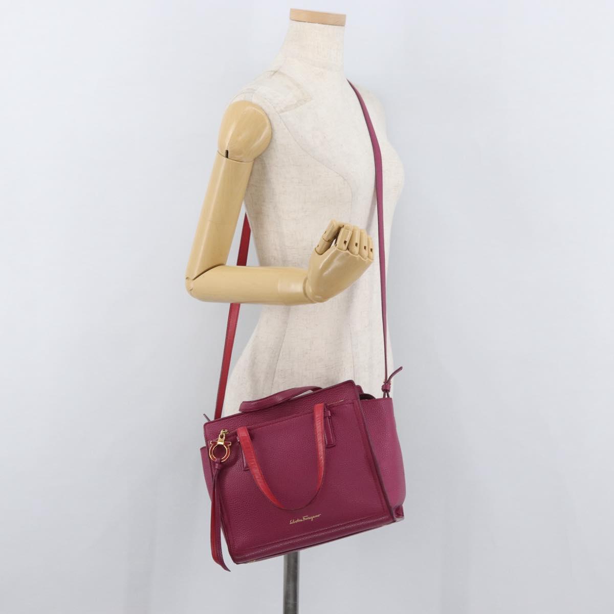 Salvatore Ferragamo Gancini Hand Bag Leather 2way Purple Gold Auth bs34636