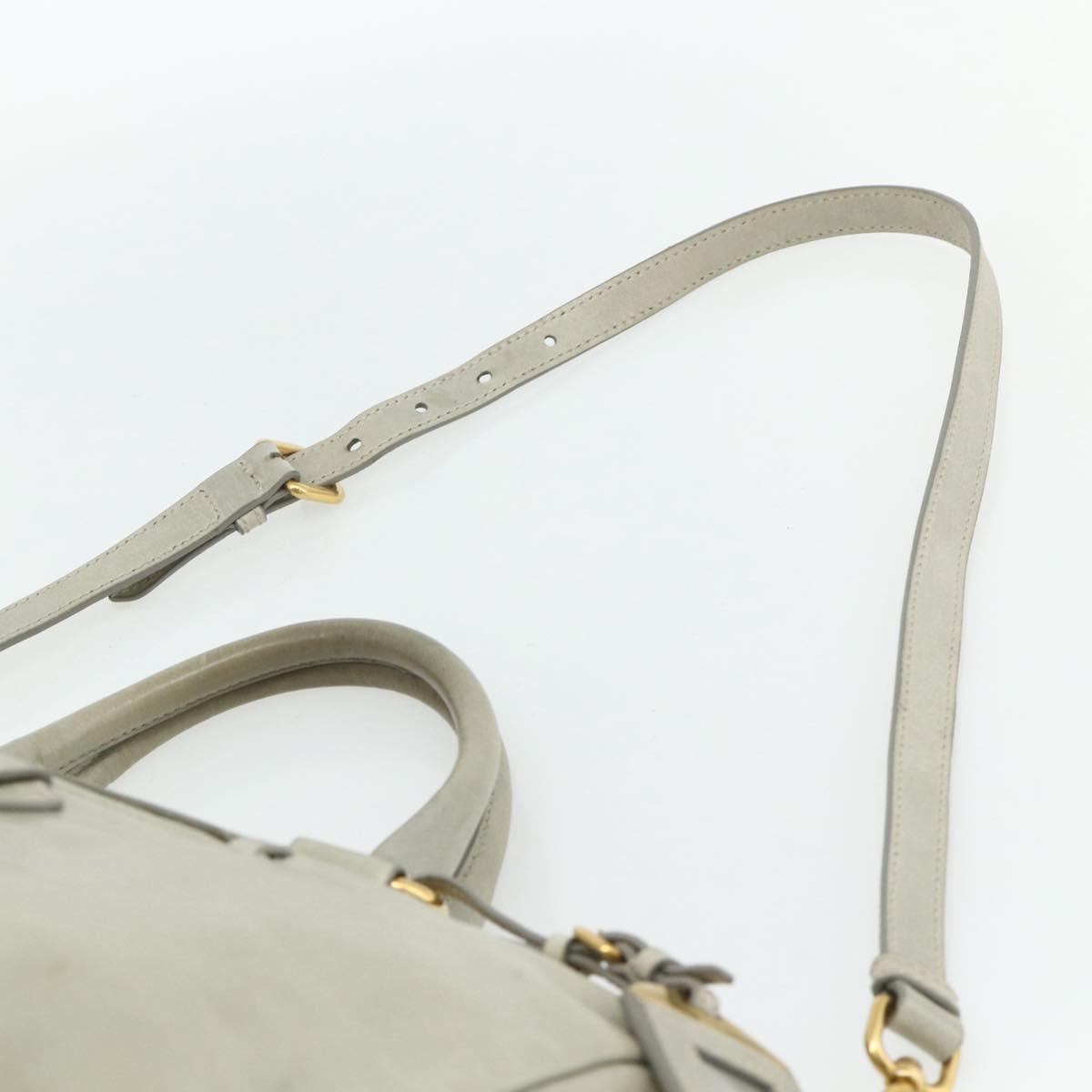 PRADA Hand Bag Leather 2way Gray Gold Auth bs34637