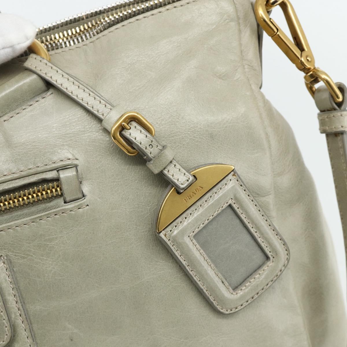 PRADA Hand Bag Leather 2way Gray Gold Auth bs34637