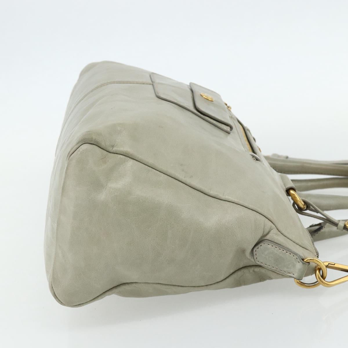 PRADA Hand Bag Leather 2way Gray Gold Auth bs34637