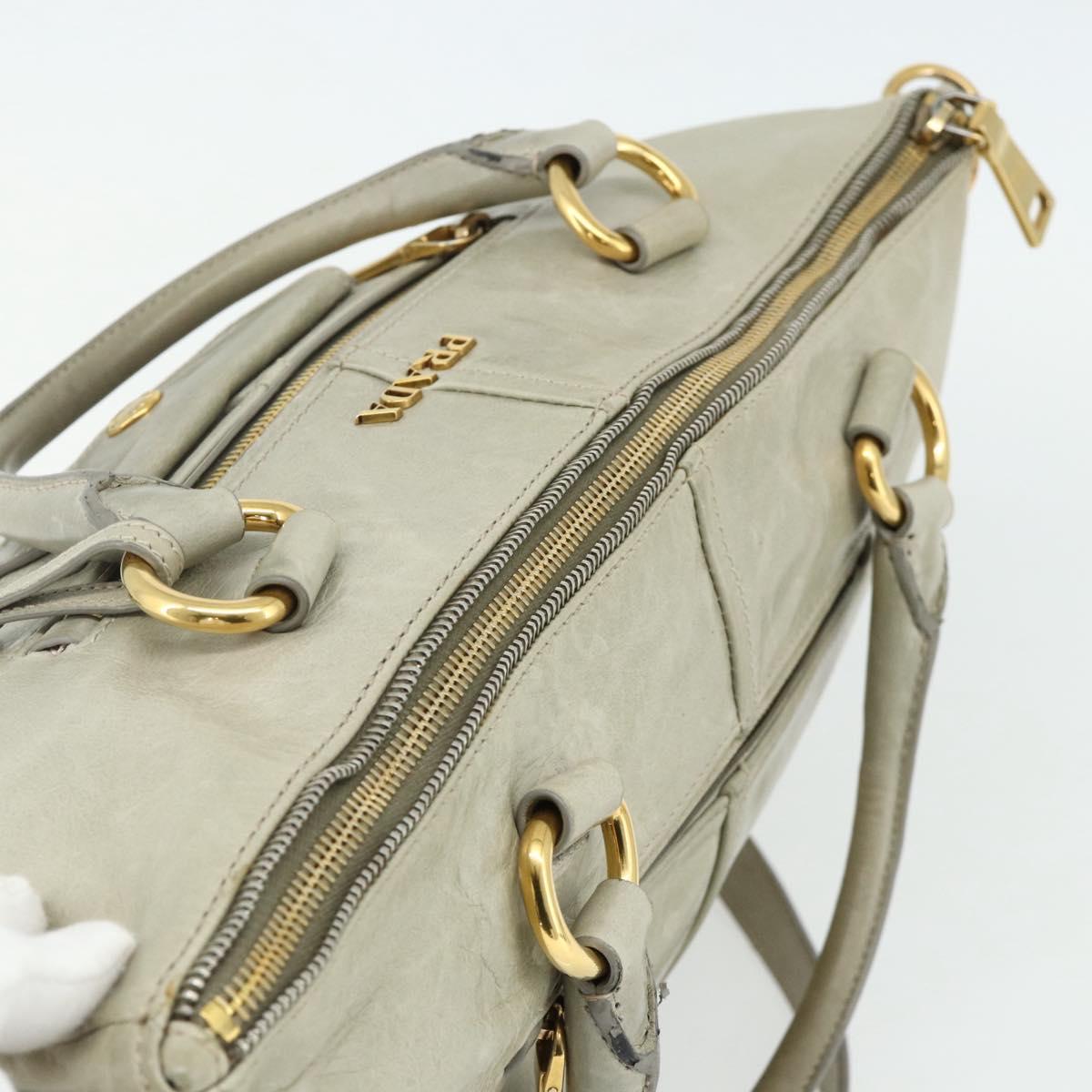 PRADA Hand Bag Leather 2way Gray Gold Auth bs34637