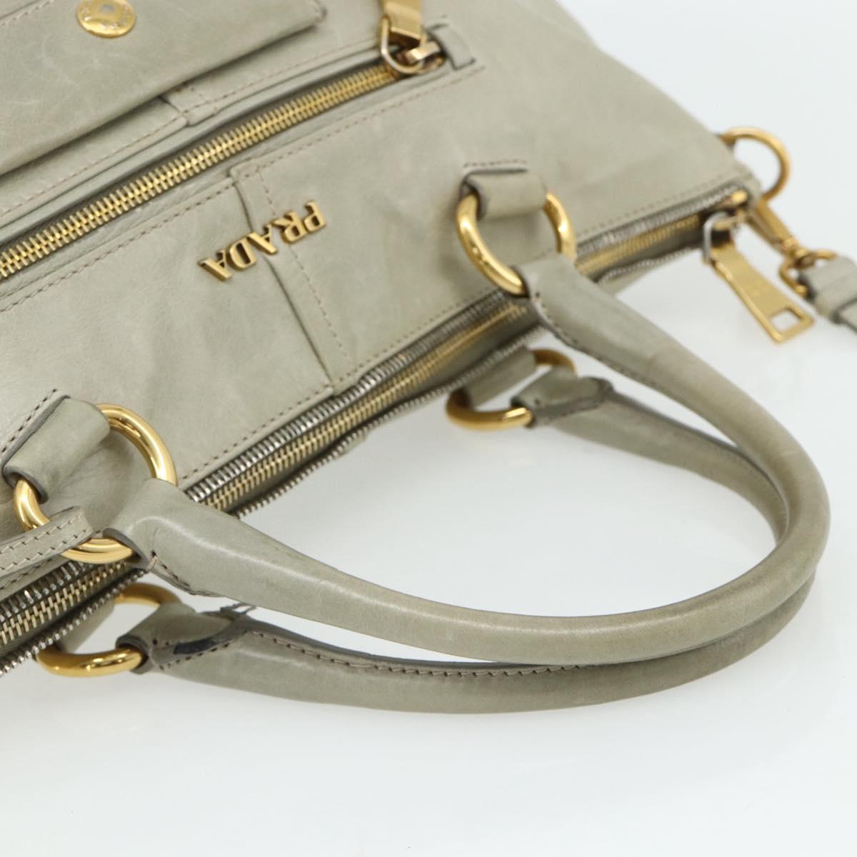 PRADA Hand Bag Leather 2way Gray Gold Auth bs34637