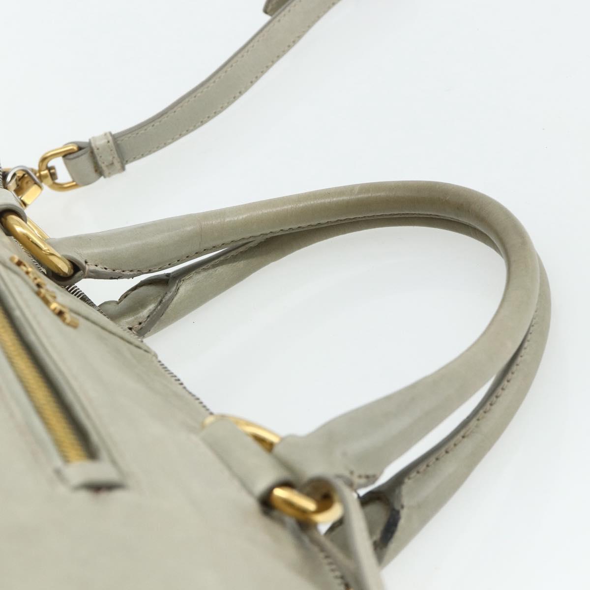 PRADA Hand Bag Leather 2way Gray Gold Auth bs34637