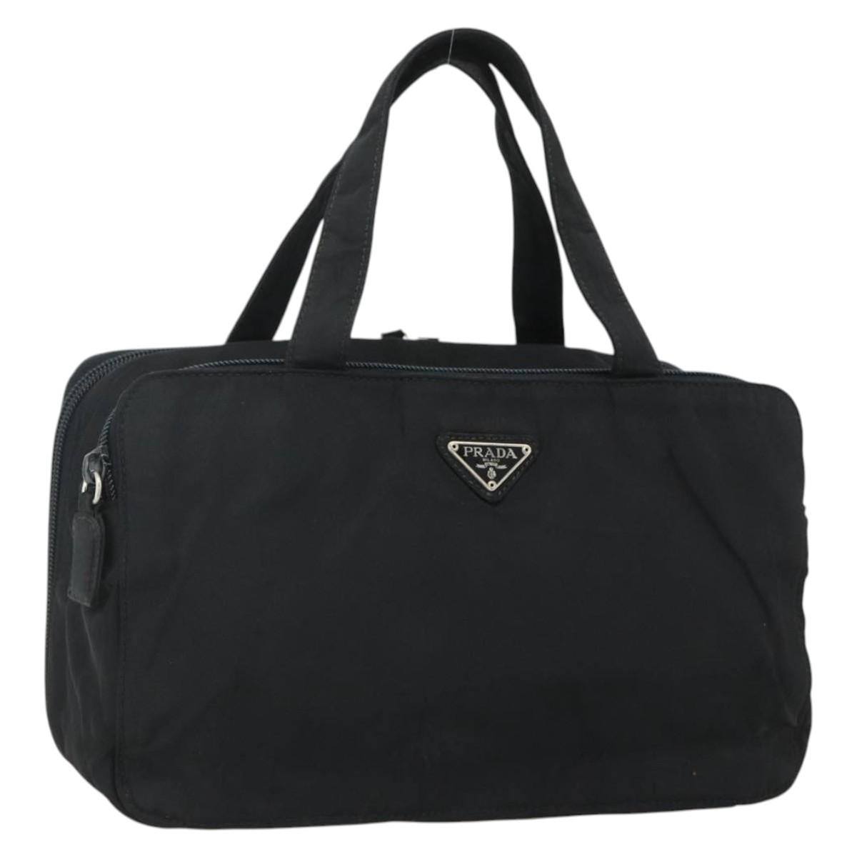 PRADA Hand Bag Nylon Black Silver Auth bs34638