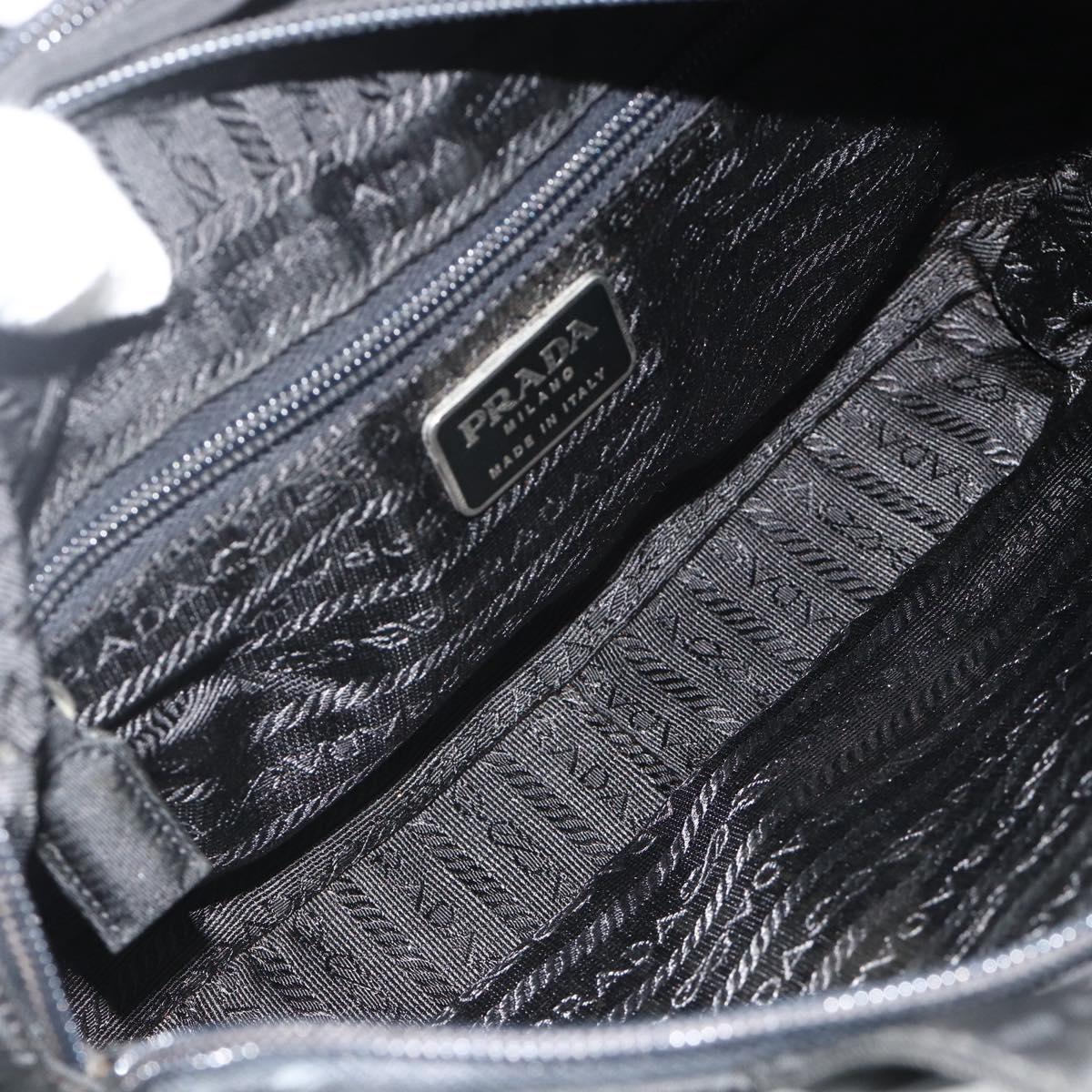PRADA Hand Bag Nylon Black Silver Auth bs34638