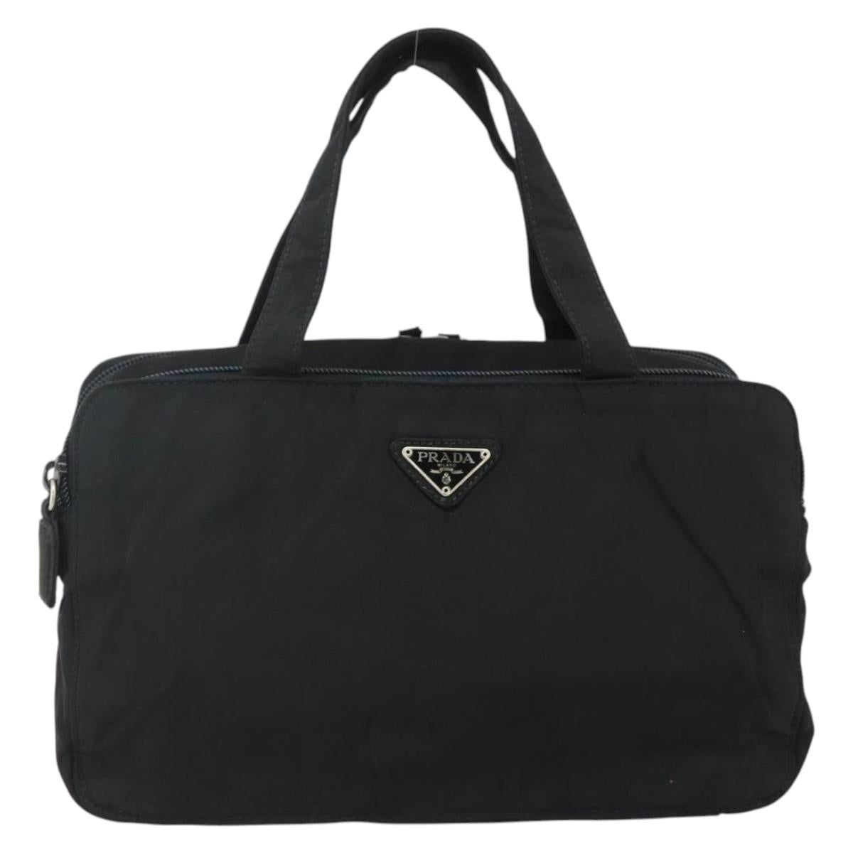 PRADA Hand Bag Nylon Black Silver Auth bs34638