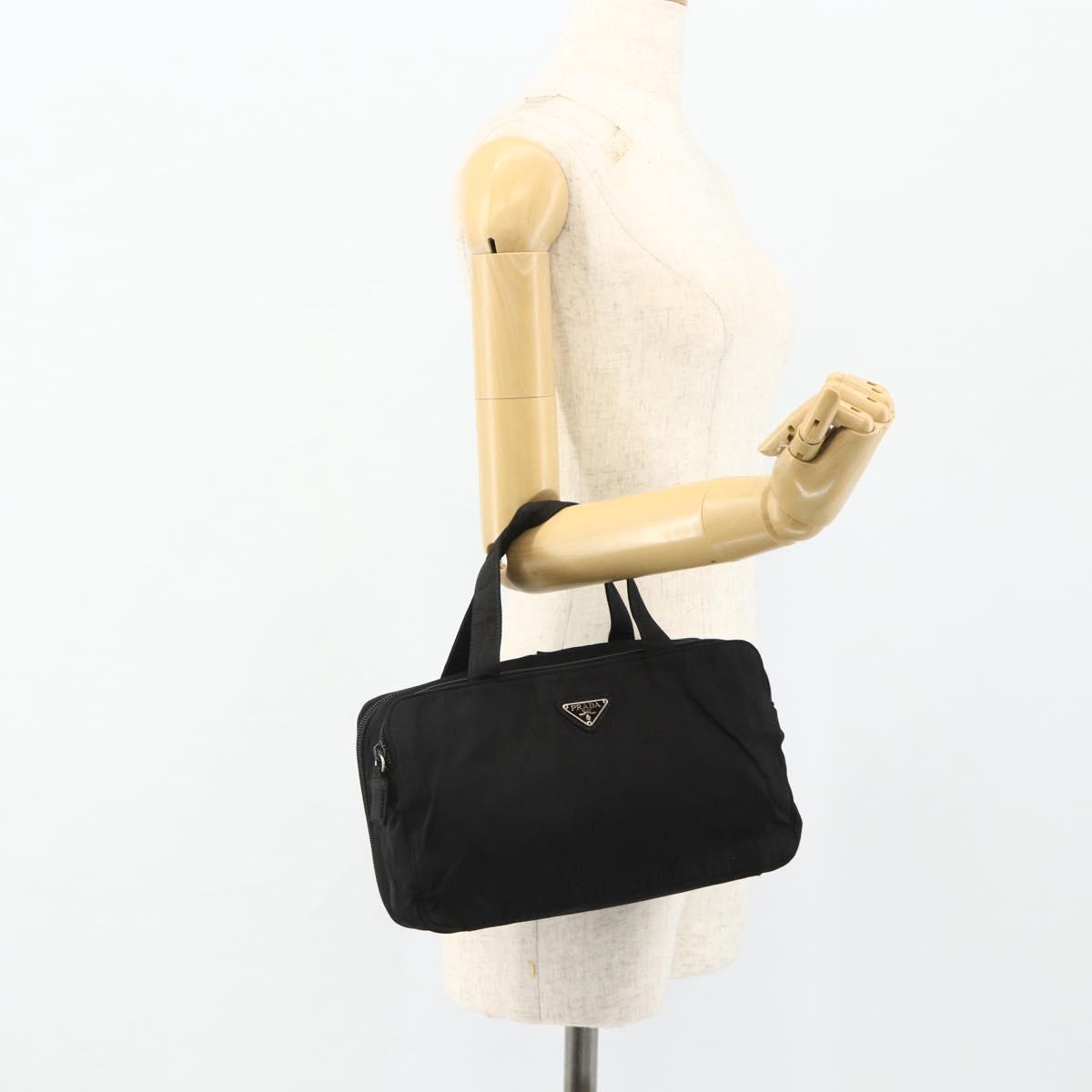 PRADA Hand Bag Nylon Black Silver Auth bs34638