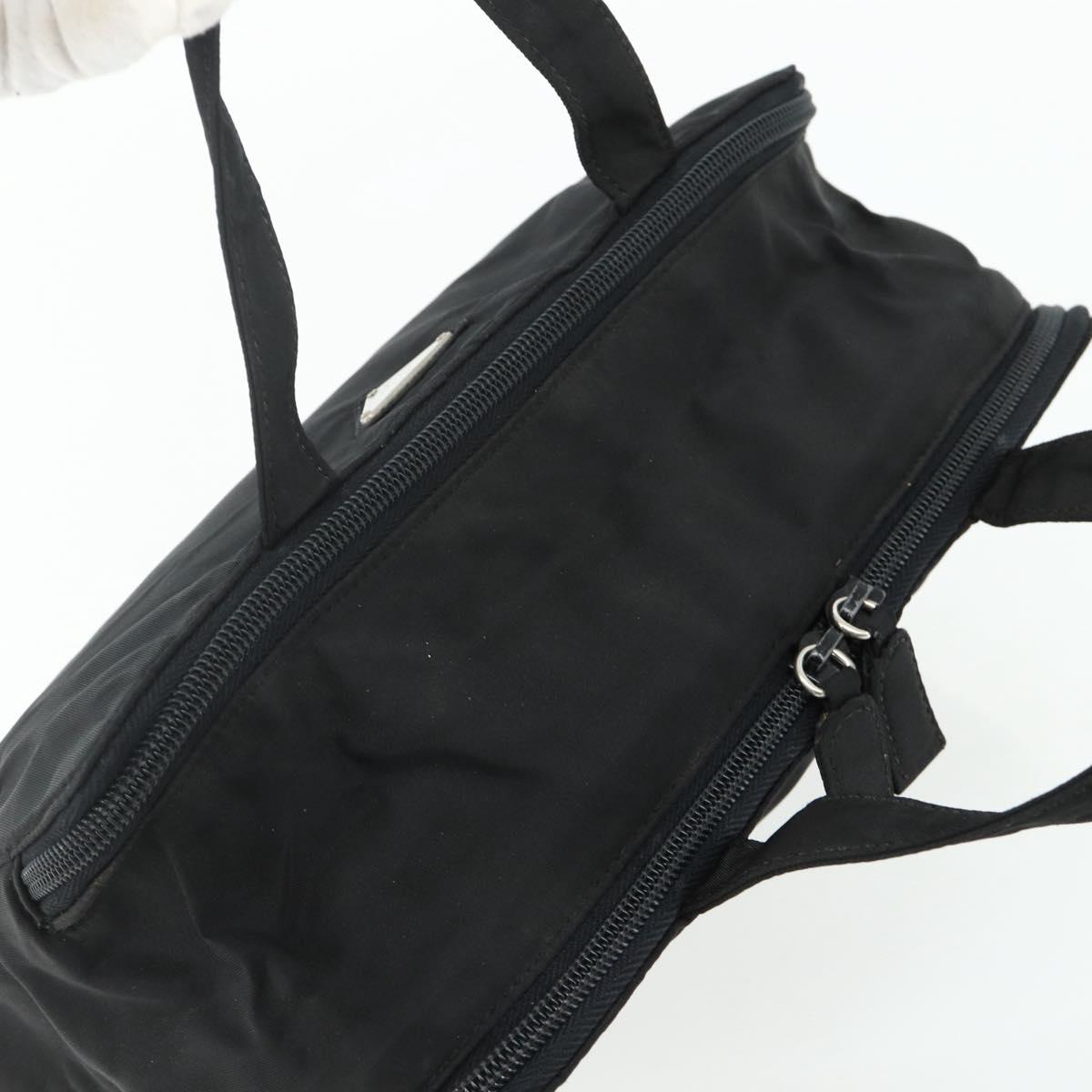 PRADA Hand Bag Nylon Black Silver Auth bs34638