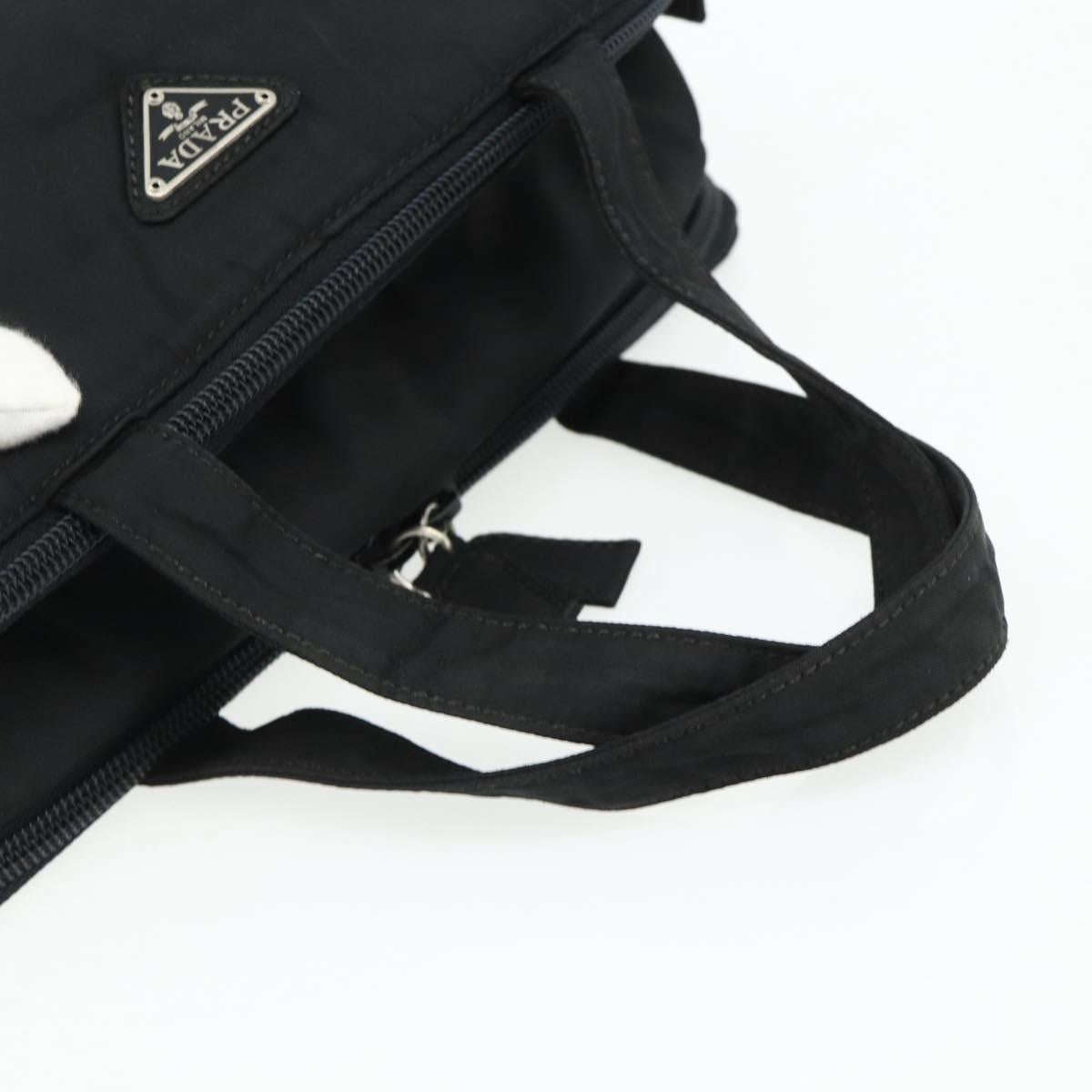 PRADA Hand Bag Nylon Black Silver Auth bs34638