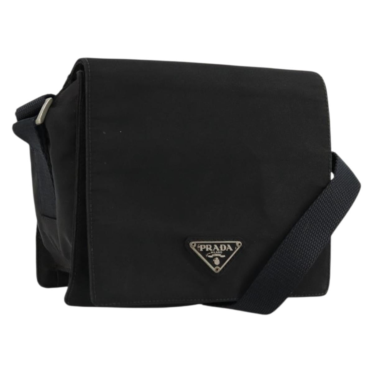 PRADA Shoulder Bag Nylon Black Silver Auth bs34639