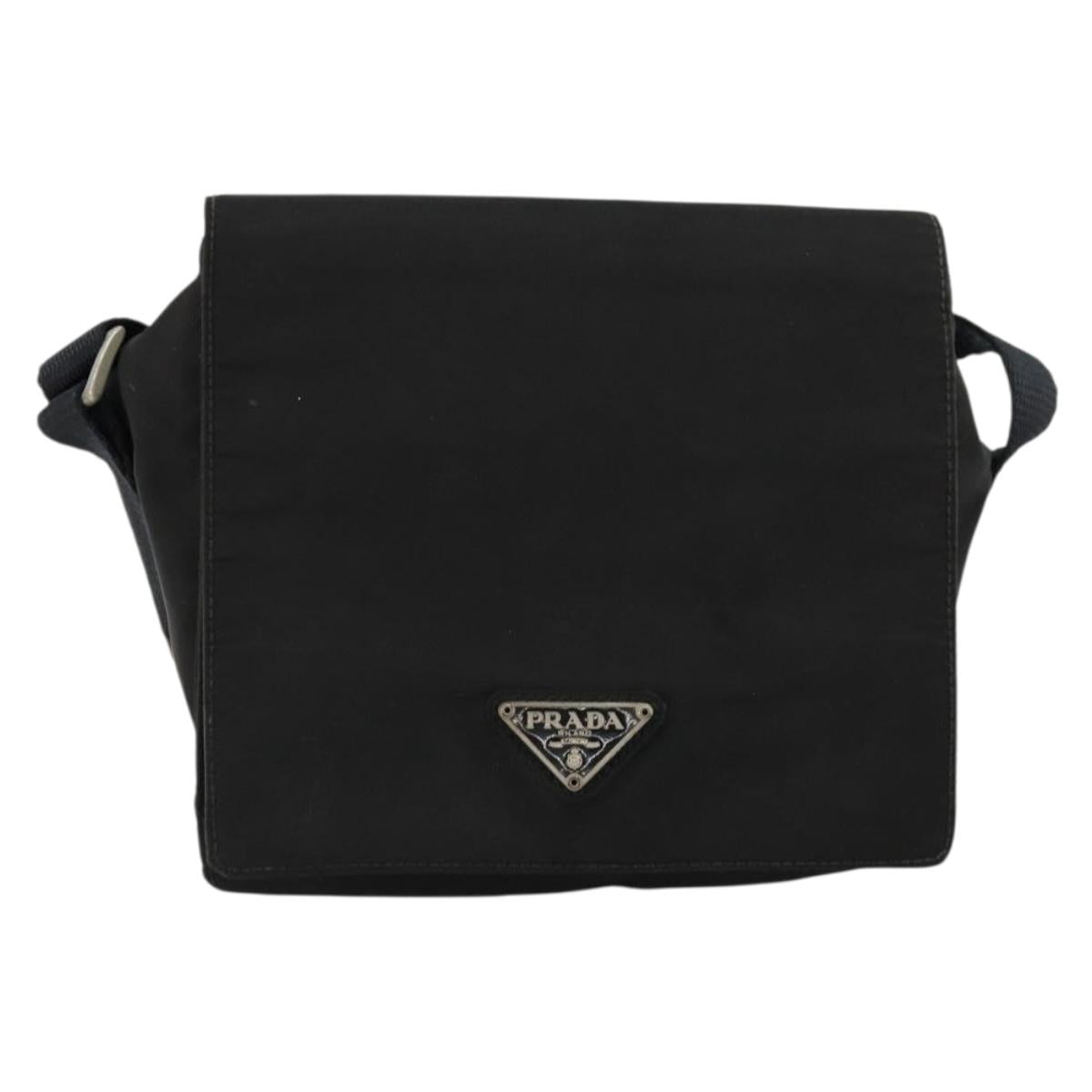 PRADA Shoulder Bag Nylon Black Silver Auth bs34639