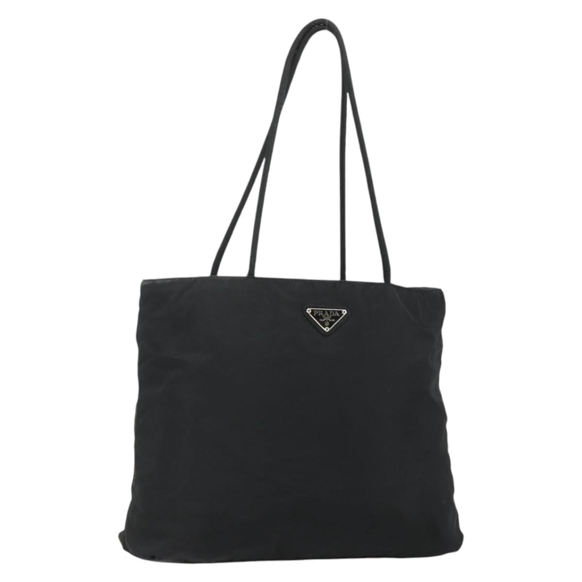 PRADA Tote Bag Nylon Black Silver Auth bs34641
