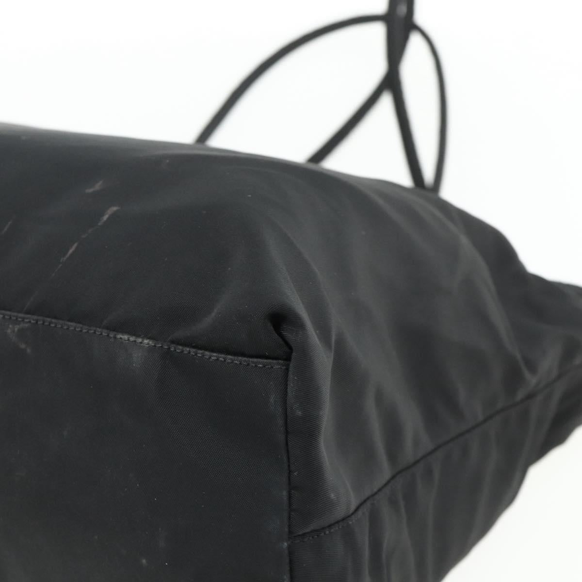 PRADA Tote Bag Nylon Black Silver Auth bs34641