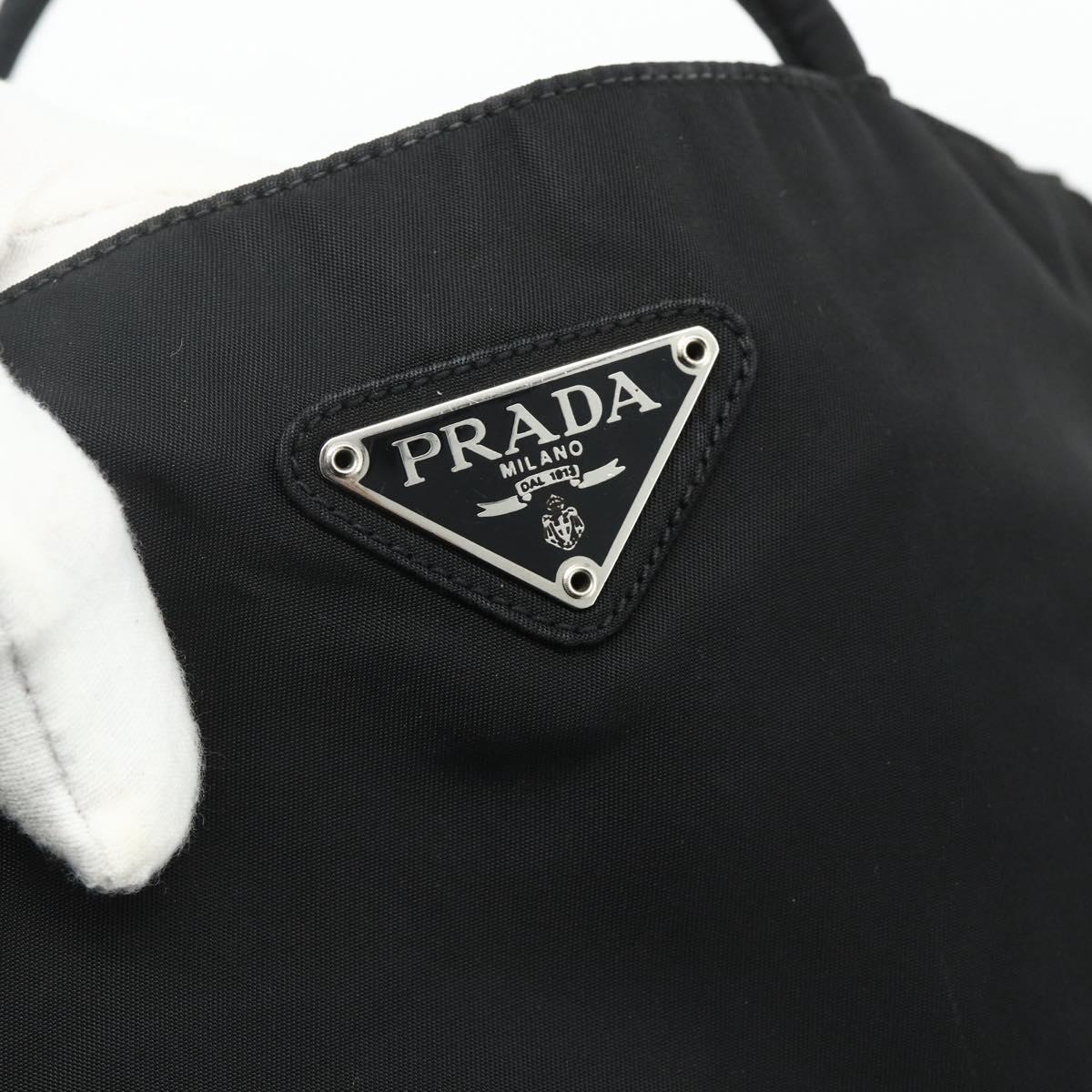 PRADA Tote Bag Nylon Black Silver Auth bs34641