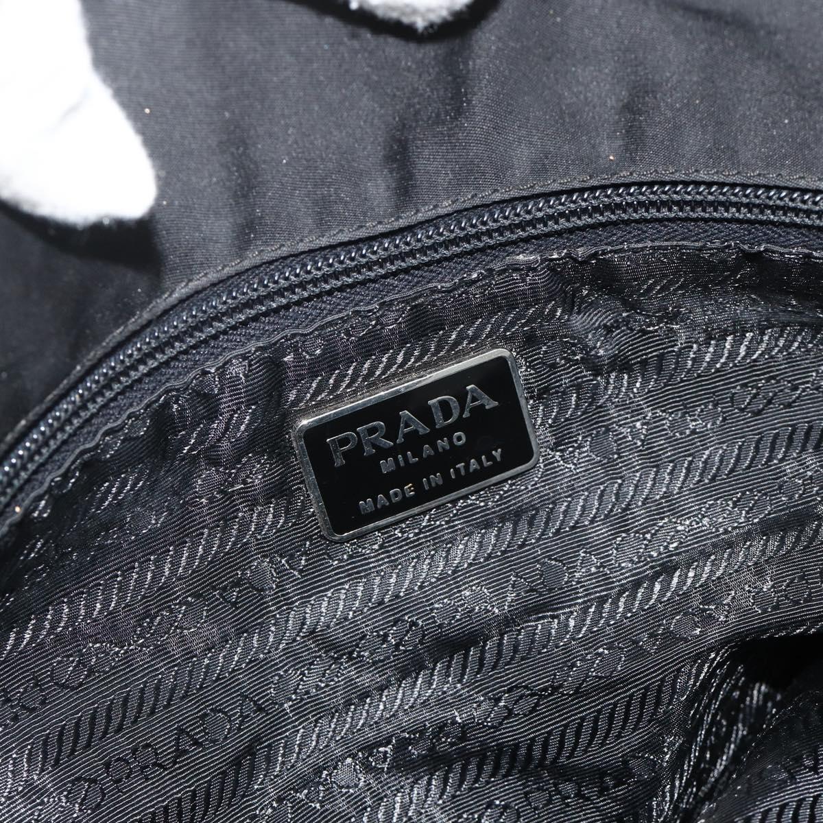 PRADA Tote Bag Nylon Black Silver Auth bs34641