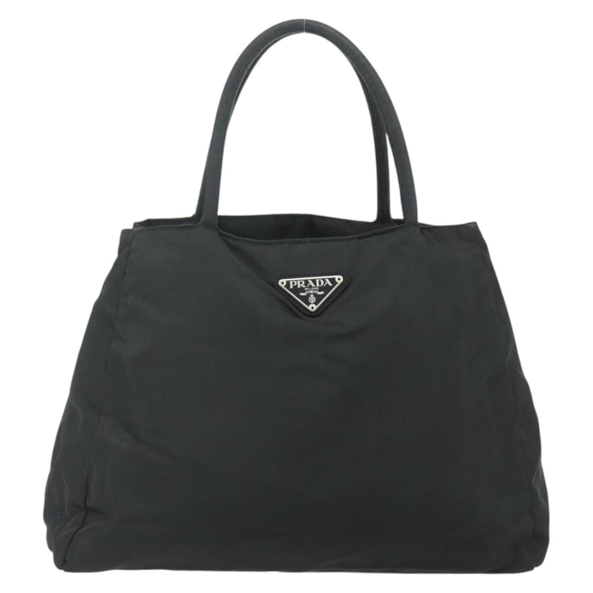 PRADA Hand Bag Nylon Black Silver Auth bs34642