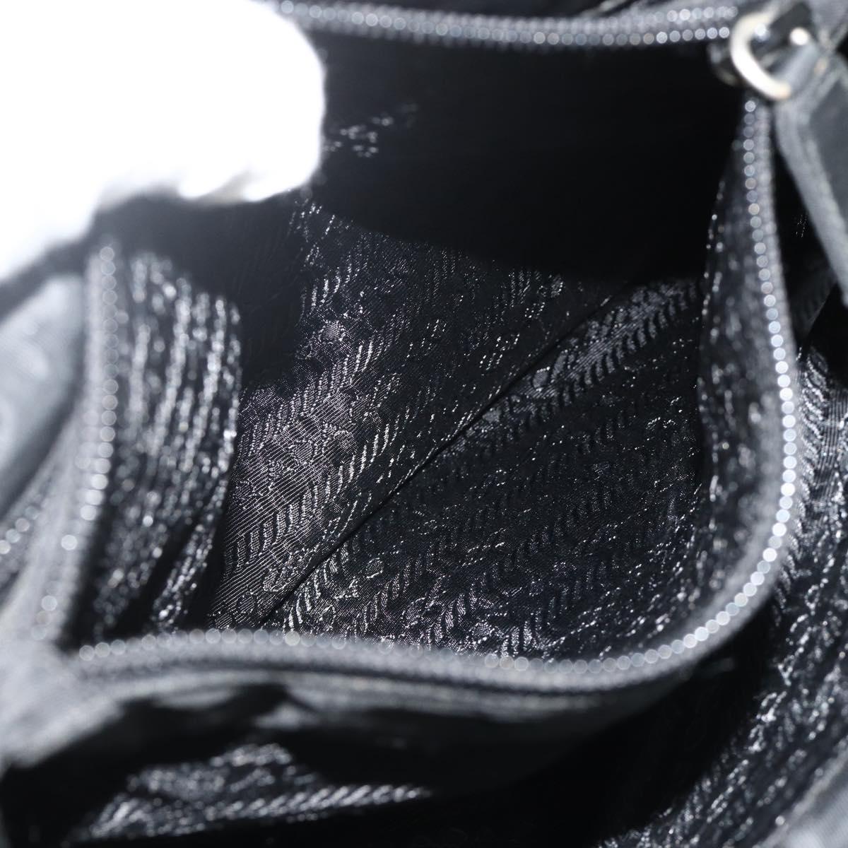 PRADA Hand Bag Nylon Black Silver Auth bs34642