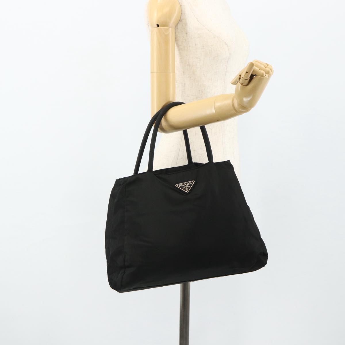 PRADA Hand Bag Nylon Black Silver Auth bs34642