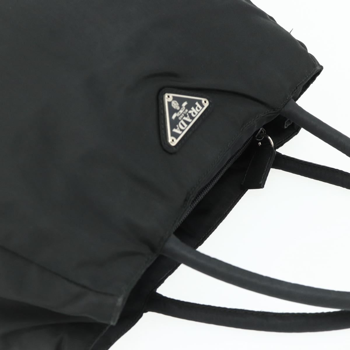 PRADA Hand Bag Nylon Black Silver Auth bs34642