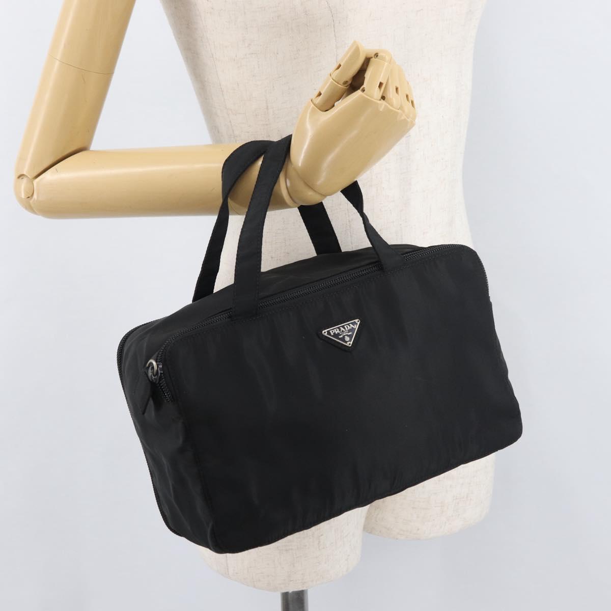 PRADA Hand Bag Nylon Black Silver Auth bs34643A