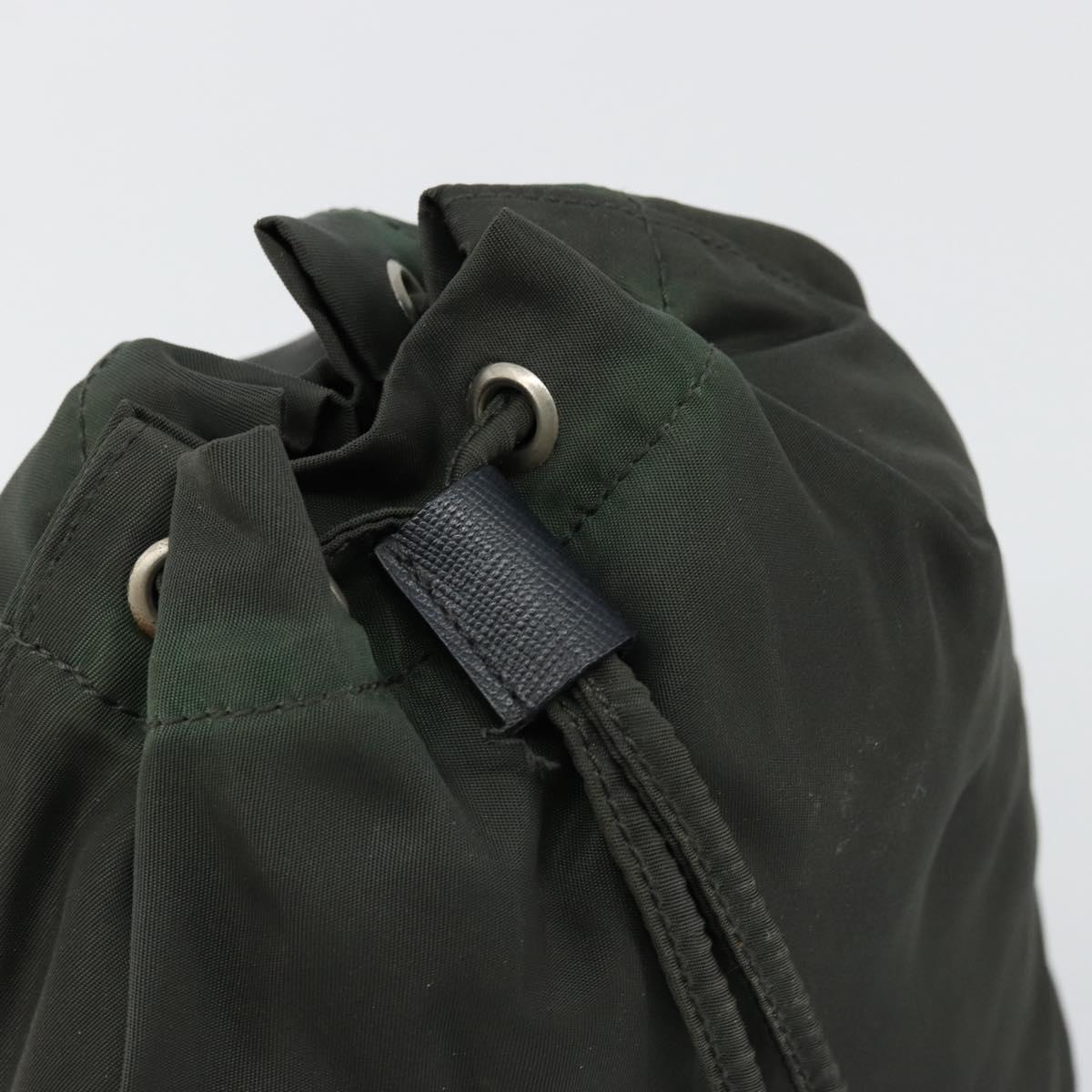 PRADA Drawstring Pouch Nylon Khaki Silver Auth bs34644