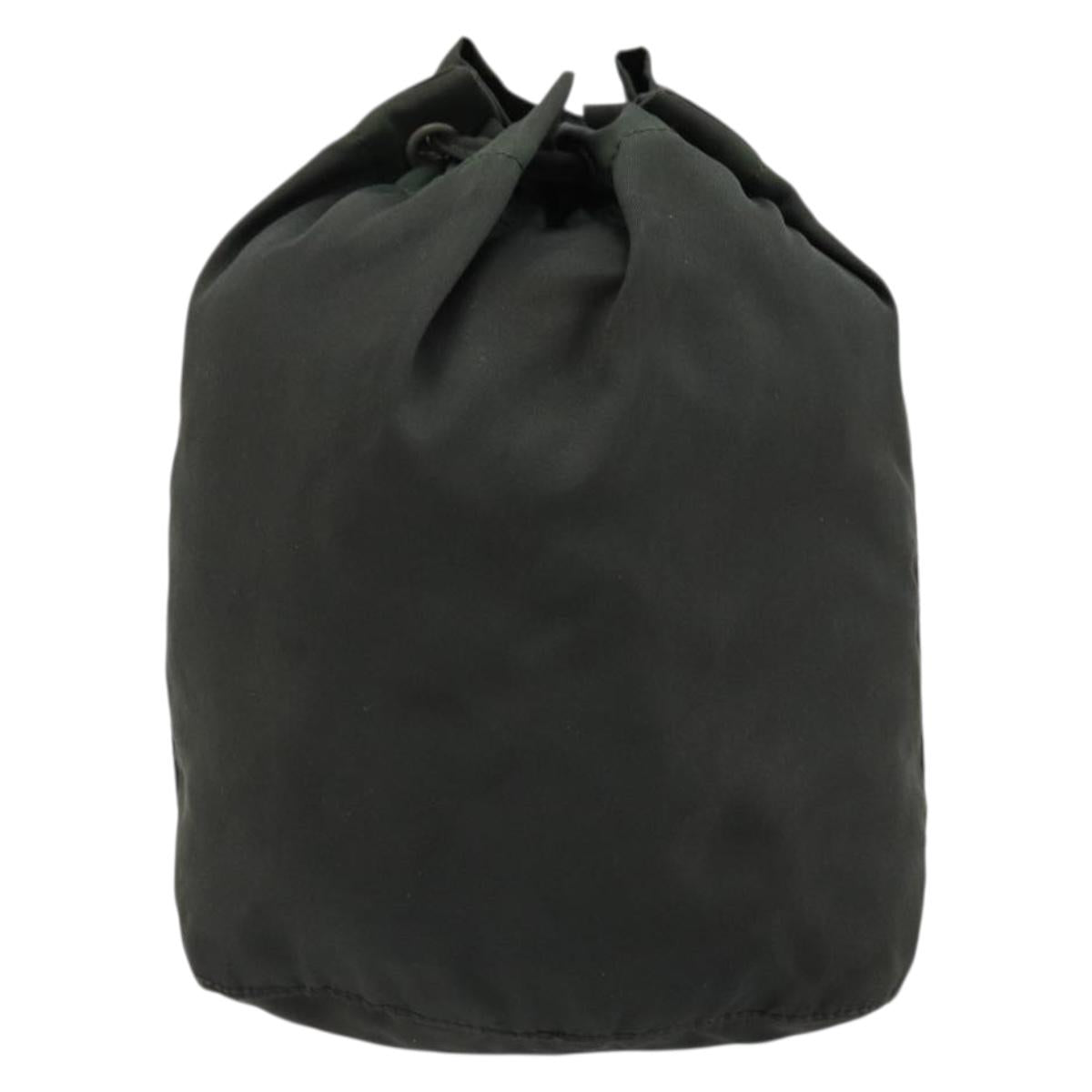 PRADA Drawstring Pouch Nylon Khaki Silver Auth bs34644