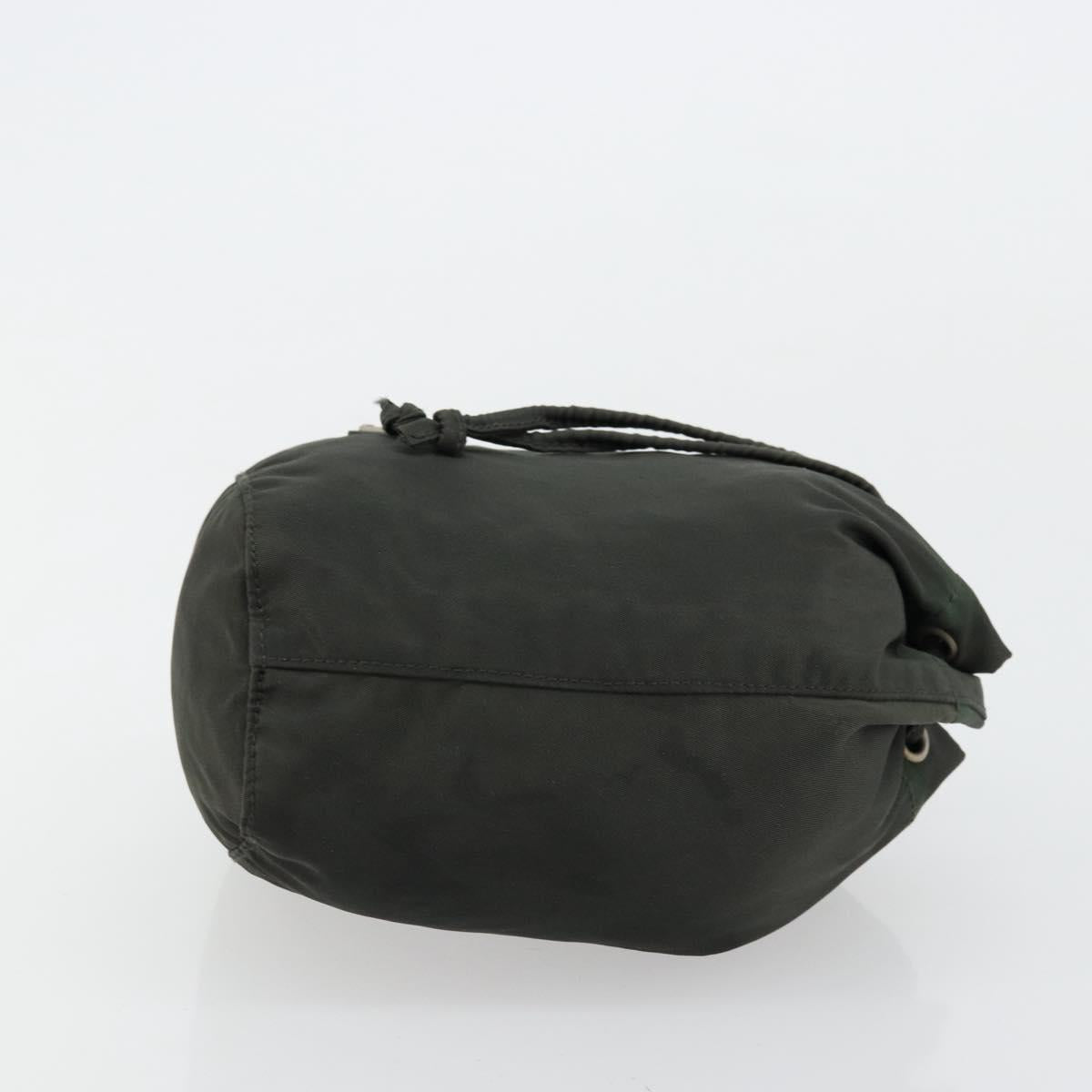 PRADA Drawstring Pouch Nylon Khaki Silver Auth bs34644