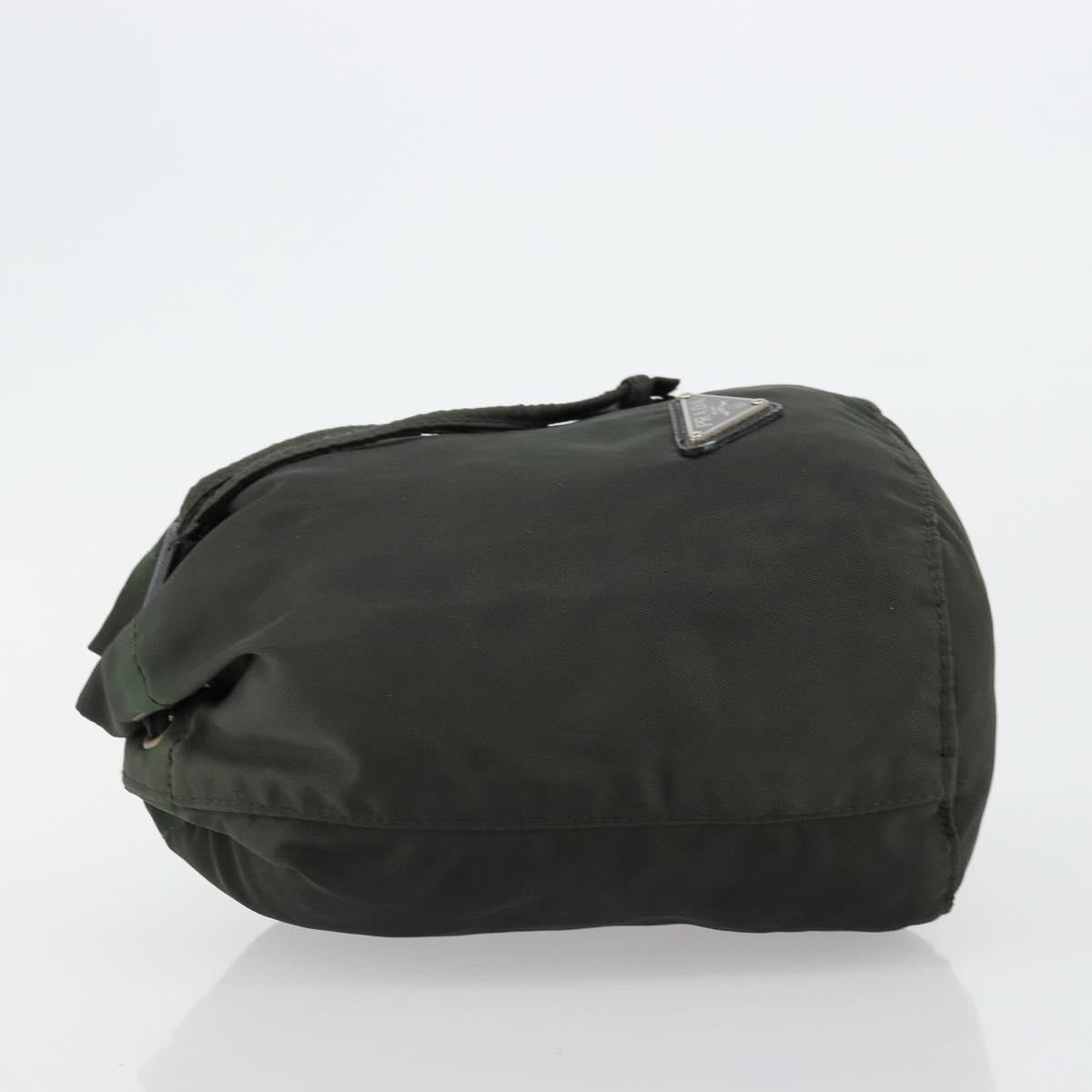 PRADA Drawstring Pouch Nylon Khaki Silver Auth bs34644