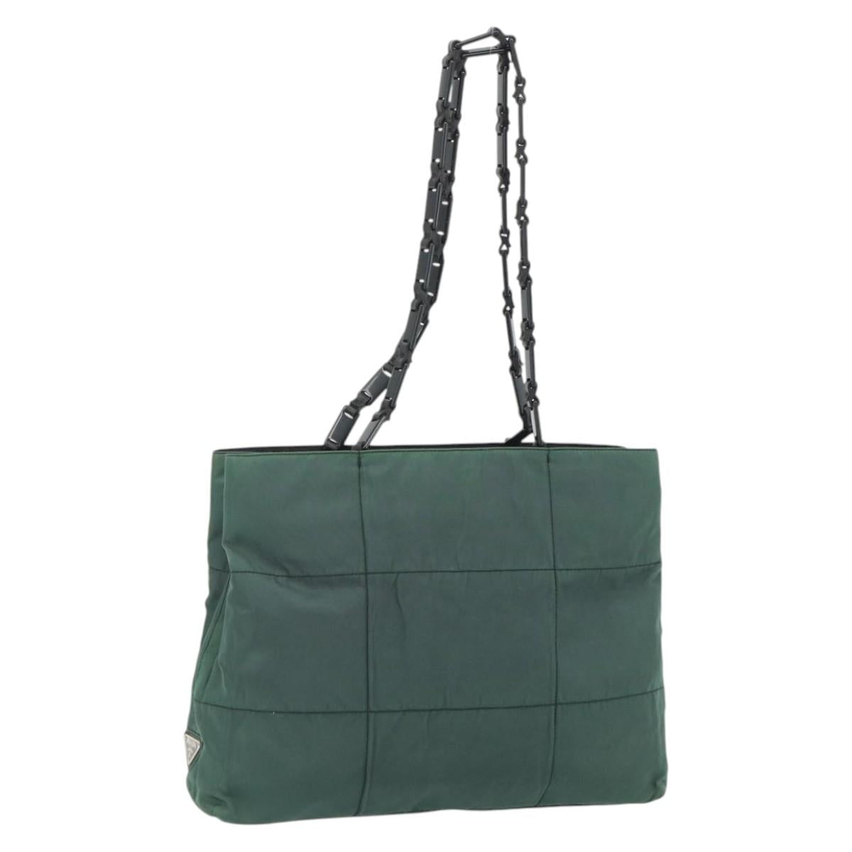 PRADA Chain Tote Bag Nylon Green Silver Auth bs34645